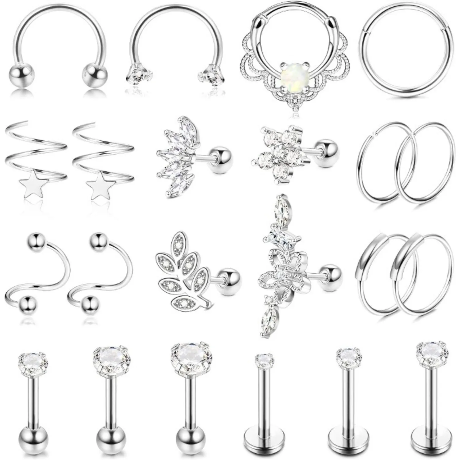 

Bobisty 22Pcs Cartilage Earrings Hoop Studs CZ Forwards Helix Piercing Jewelry Labret Tragus Shiny Stud Cartilage Earrings Hoop