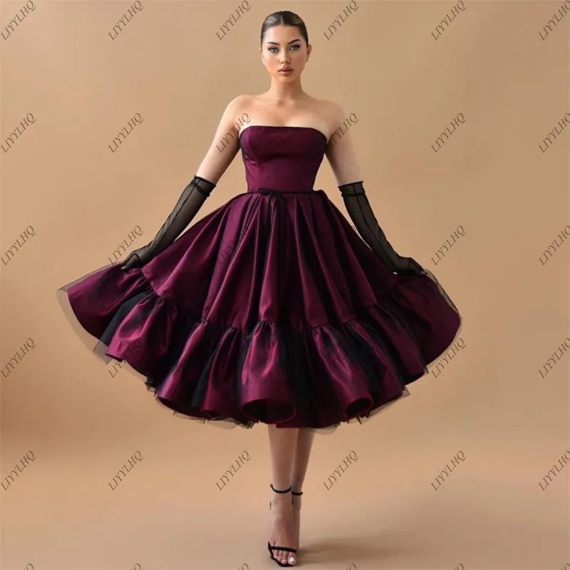 

LIYYLHQ Burgundy Prom Dress Strapless Short Homecoming Dress Cocktail Party Gown Princess Backless Ruched Hem Bride Party Dress