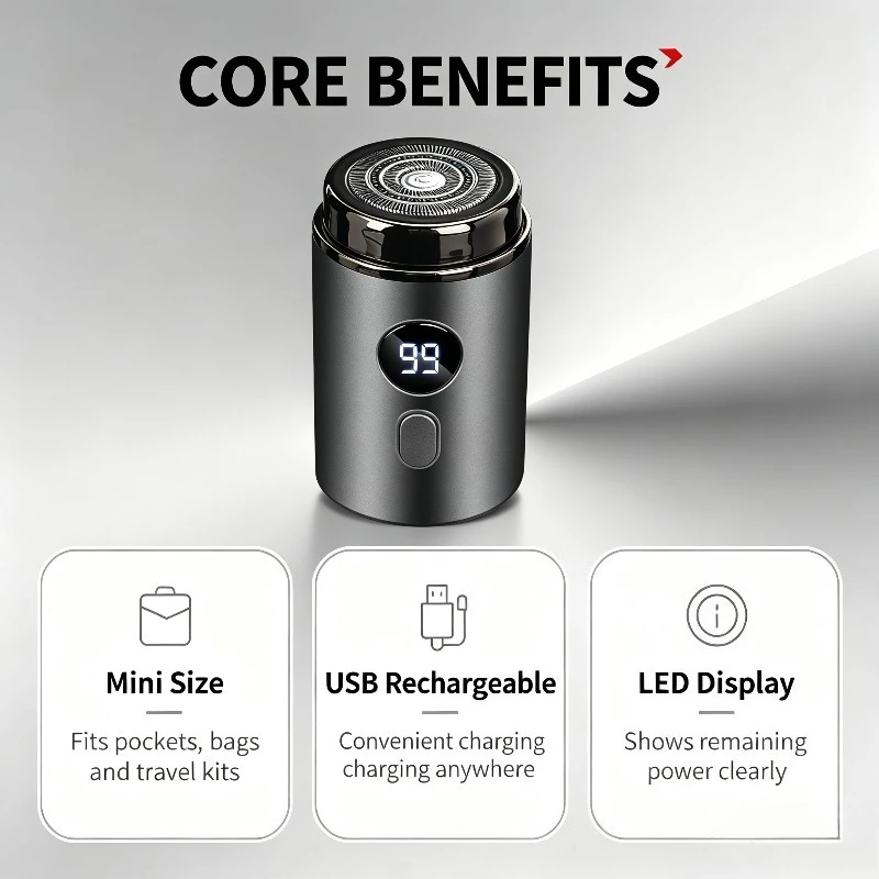 Mini USB Charging Electric Razor Portable Mens Shaver Lightweight Grooming Tool For Travel Household Daily Use