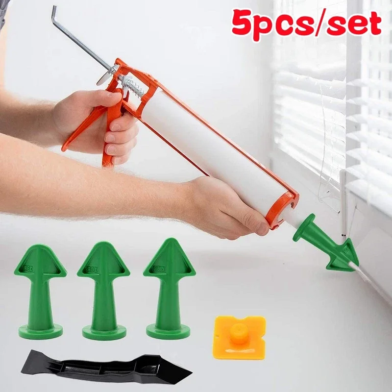 5pcs Caulking Nozzle Applicator Finishing Tool Spatula Plastic Glue Shovel Tile Brick Joints Floor Silicone Remover Grout Kit