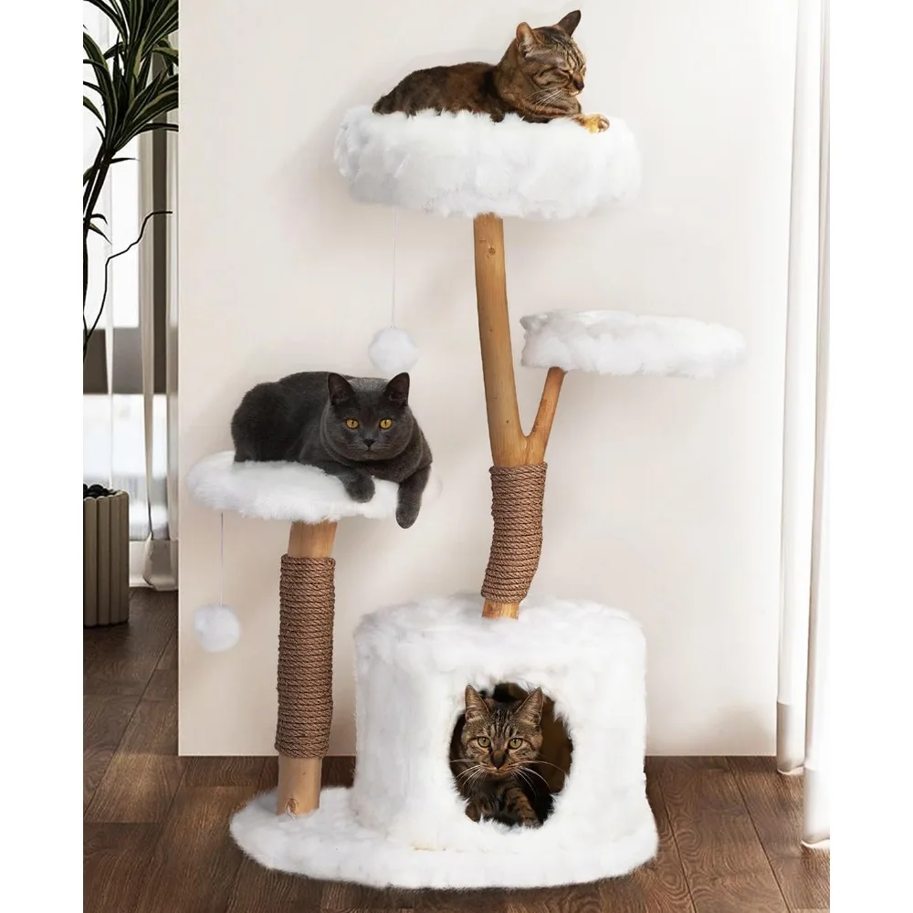 

Very COZIWOW Cloud Cat Tree Tower, Solid Natural Wood Branches, Modern, Aesthetic, Unique, Cat-Approved, 34" L X 17.7" W X 41.7"
