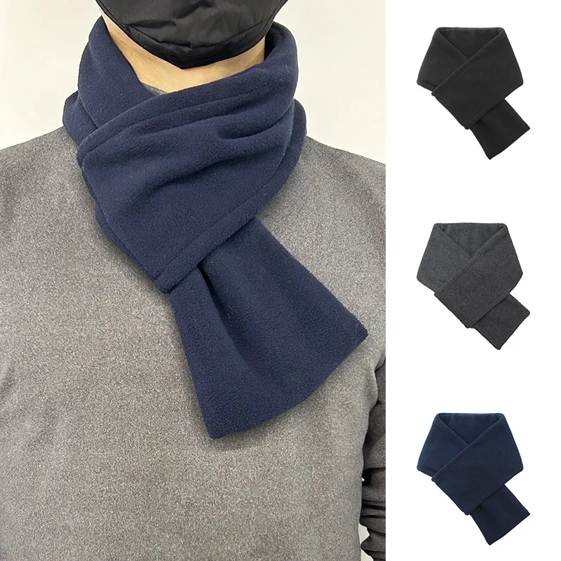 Solid Polar Fleece Cross Scarf For Men Women Winter New Warm Scarves Soft Neckerchief Female Male Warmer Neck Collar Scarf