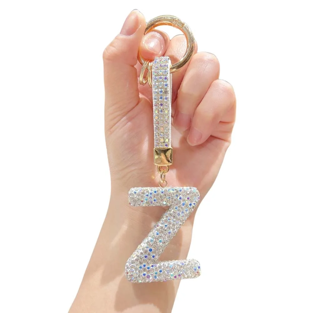 

Full Diamond Diamond English Letter Keychain Letter A to Z Silver Pendant Crystal Uppercase Pendant Rhinestone English Letter