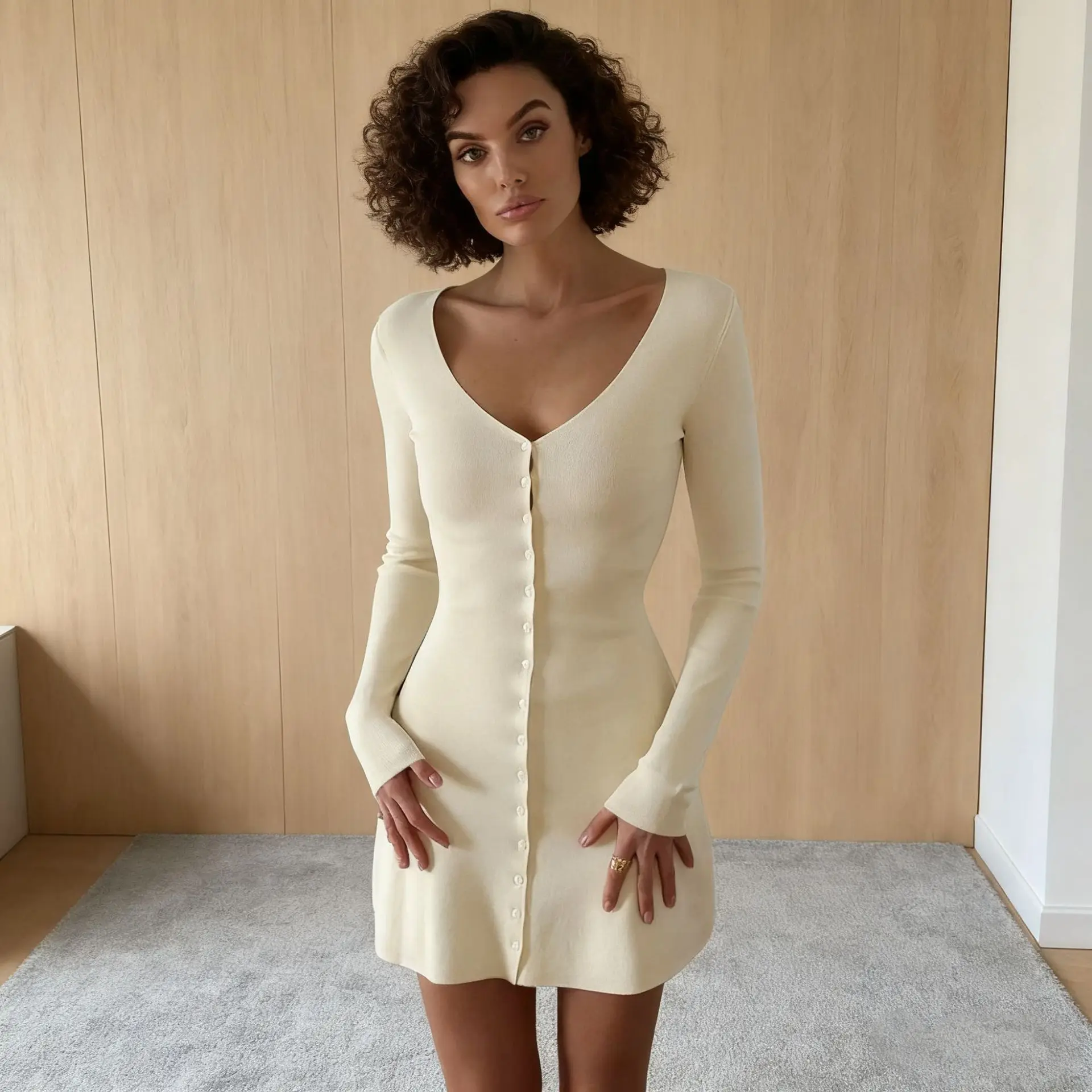 

Autumn New Basic Long Vne Slim Fit Single Breast Men's irt Ciwalk Pure Color mid Waist Other Material 00%