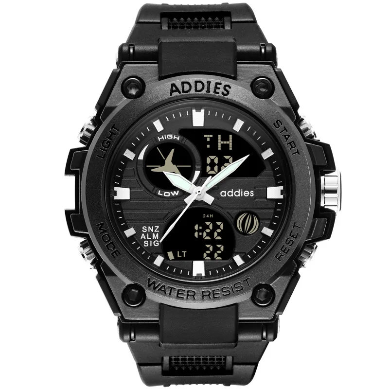 Waterproof LED Digital Sports Watch for Men Dual Time Display Chronograph Outdoor Wristwatch with Night Light
