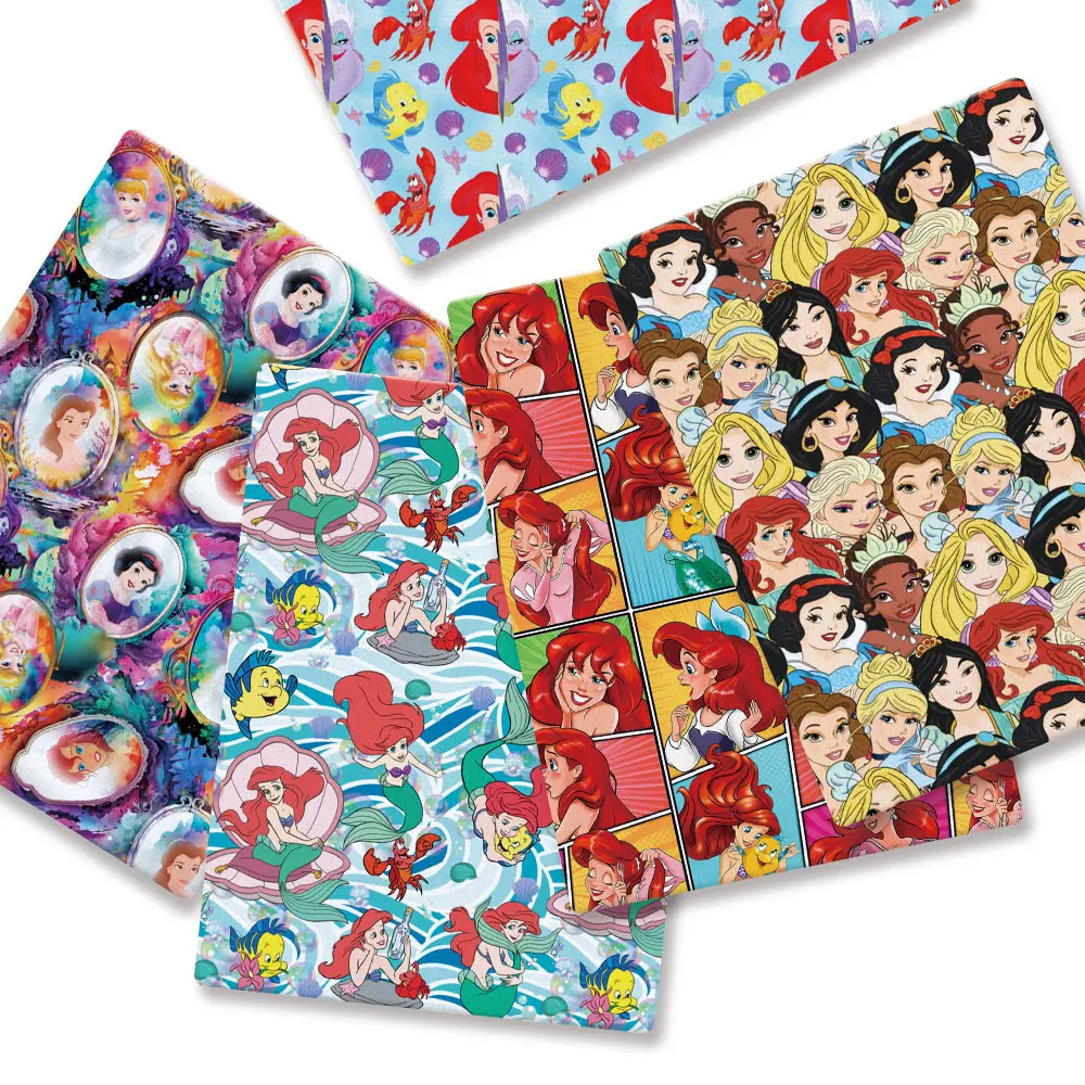 Tela de Disney de 140x50 cm, Tela de Poliéster/100% Algodón/Satén con Estampado de Dibujos Animados, Tela para Patchwork, para Coser Muñecas y Cortinas Infantiles