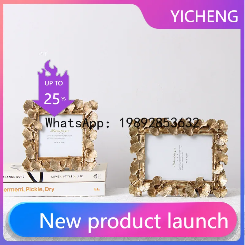 

Hys retro photo frame - gold ginkgo leaf resin tabletop frame