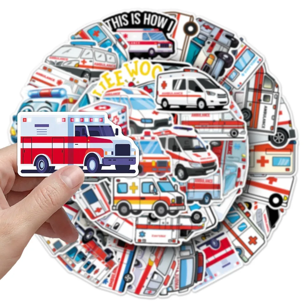 

10/50PCS Ambulance Stickers Cartoon Transportation Vehicle Medical Assistance Creative Waterproof Decoration Handbook Stickers