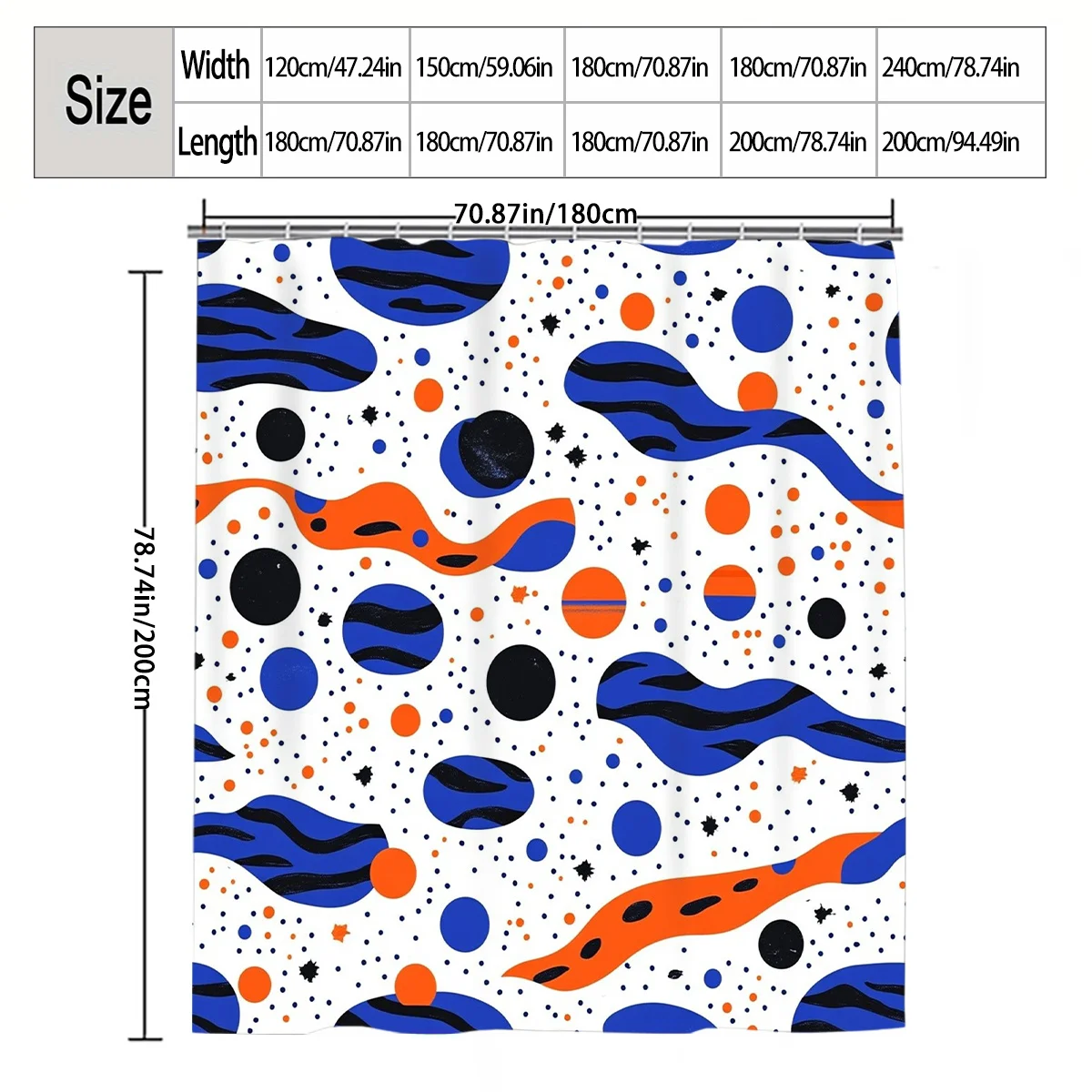 Abstract Cosmic Wave & Planet Shower Curtain 1pc with 12 Hooks for Bathroom Home Decor Polyester 2D Flat Print 70.8x70.8 Inch