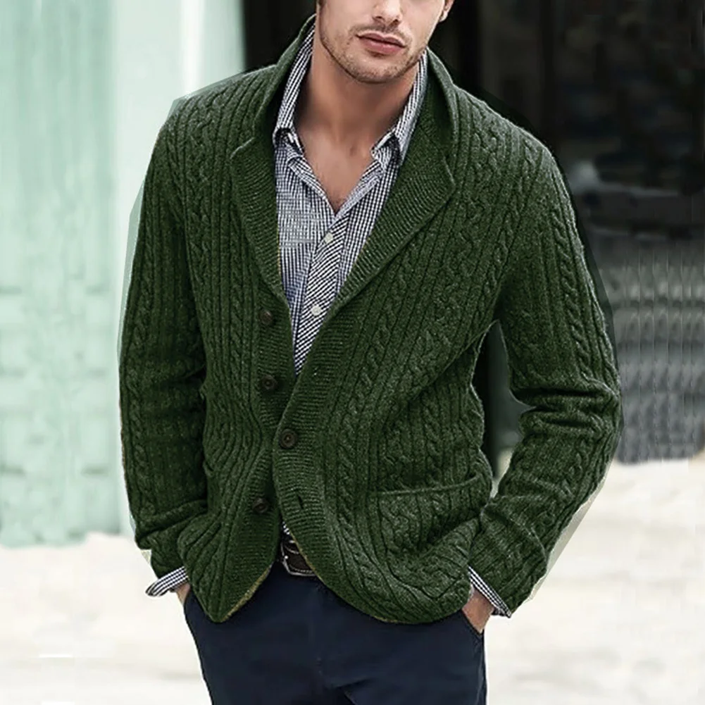 Men Outwear Stand Collar Cardigan Sweater Long Sleeve Office Knitted Coat Jumper Solid Color Tops Pocket Knitwear Sweaters