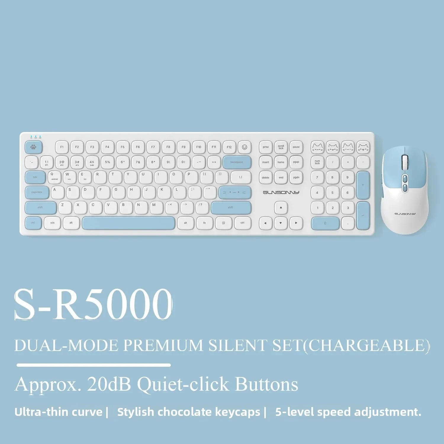 

Cute Silent Keyboard and Mouse Set, Curved Ergonomic Keyboard with Rounded Buttons, Universal Compatibility for laptop/Mac