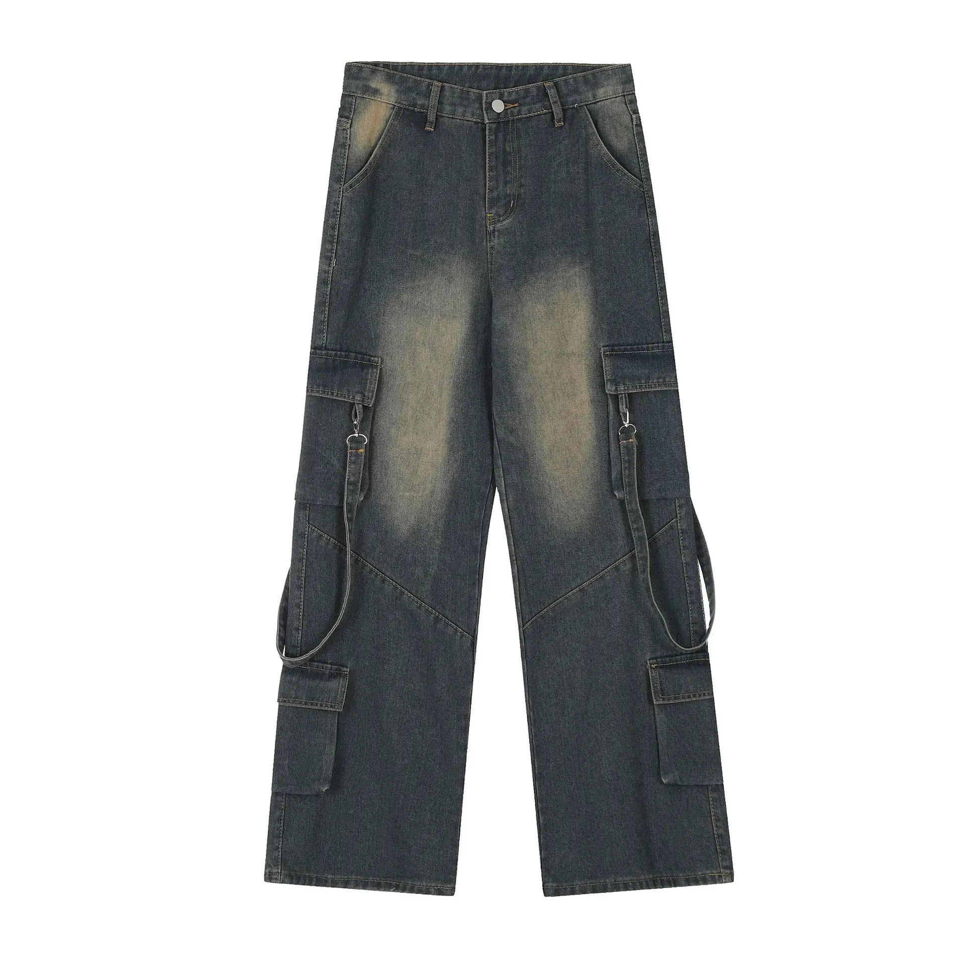 

Men's Loose Fit Cargo Jeans Pants With Multi Pockets Baggy Hip Hop Denim Trousers Oversized Y2K Bottoms