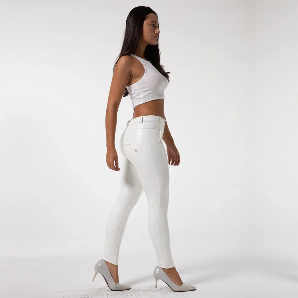 Shascullfites Melody Women PU Leather Leggings White Leather Pencil Pants Booty Lifting Sexy Skinny Leather Trousers Leggings