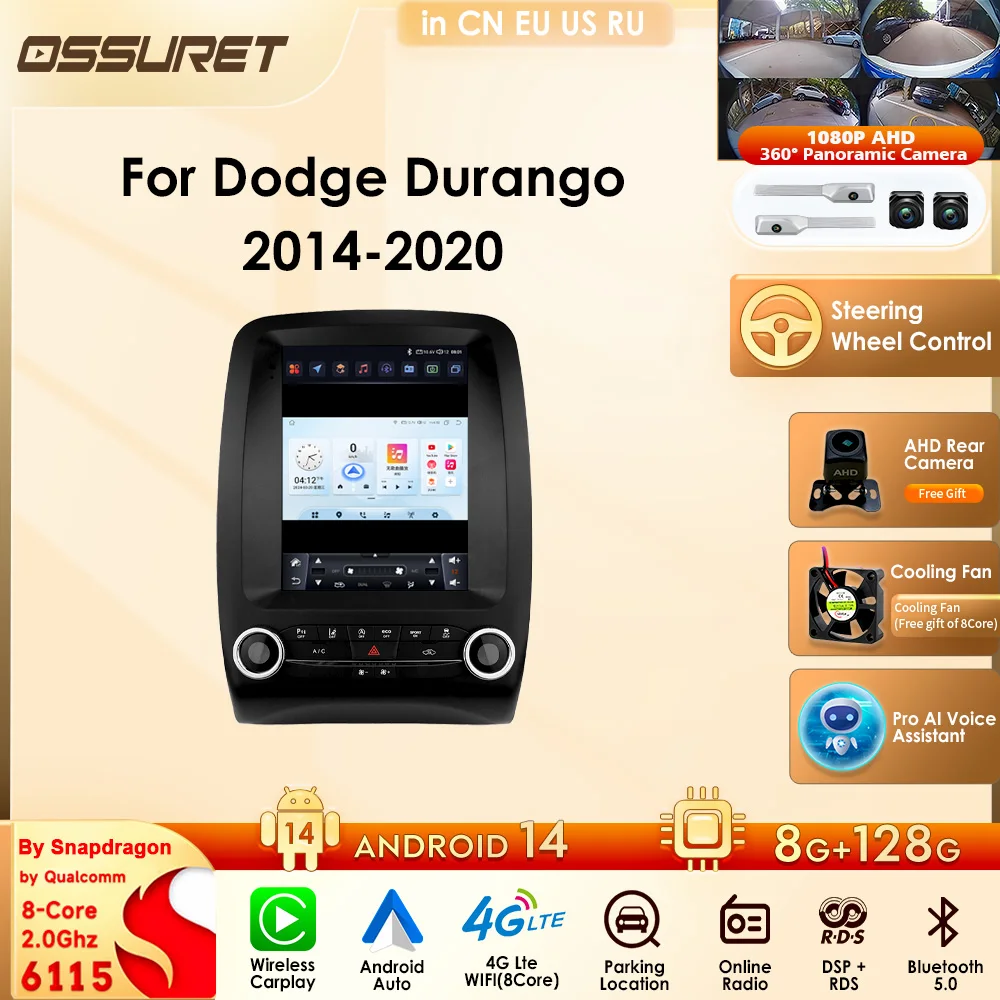 

4G-LTE Car Multimedia Screen Android 14 GPS For Dodge Durango 2014-2020 Wirelss Carplay Android Auto 2DIN Stereo ADAS WIFi OBD