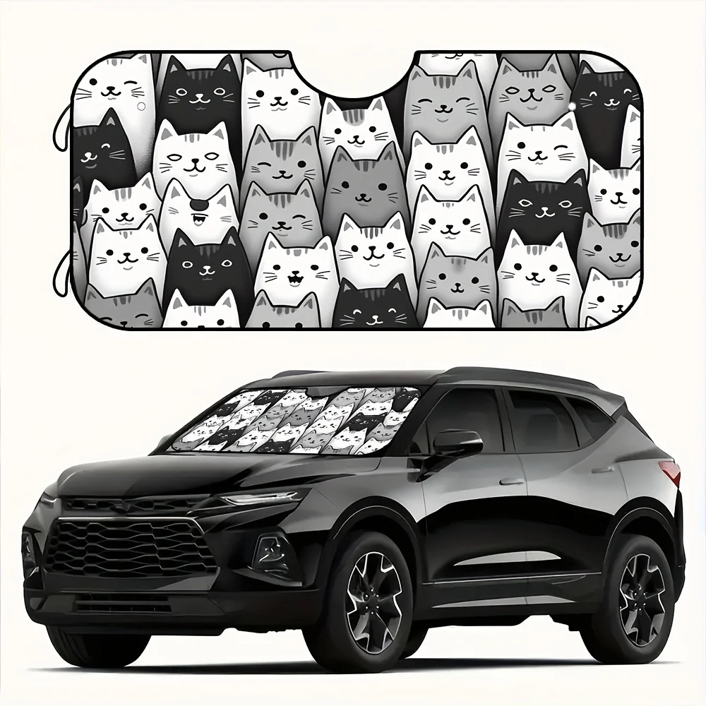 

1 шт., складной черно-белый солнцезащитный козырек на лобовое стекло автомобиля Kitty Cat, блоки УФ-лучей и прохлаждение вашего автомобиля и защита