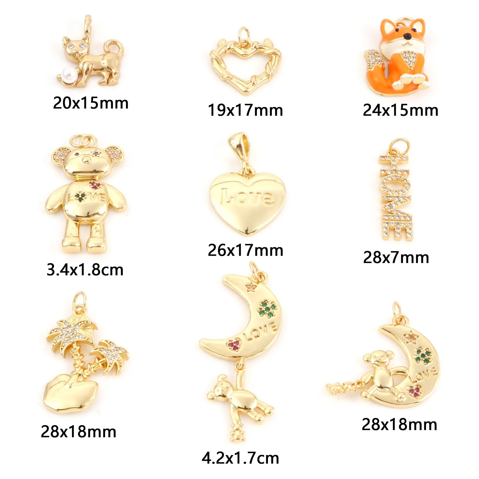 1pc Messing Charms Gold Farbe Bär Tier Mond Mikro Pflastern Mehrfarbige Strass Anhänger DIY Machen Halskette Frauen Partei Schmuck – Detail 1