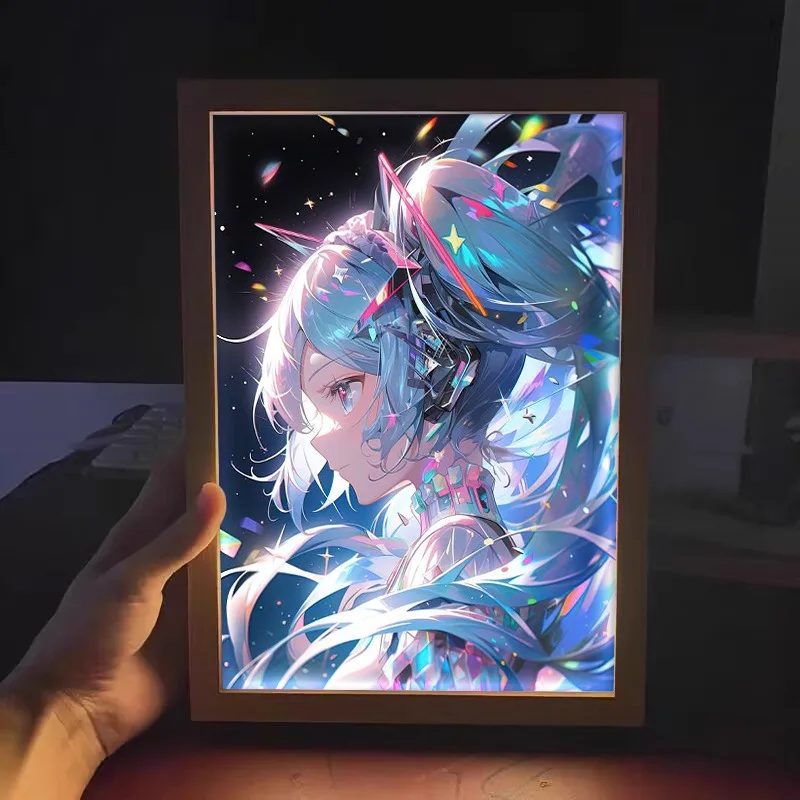

Светодиодный световой короб Hatsune Miku, картина, фоторамка, виртуальный идол, Hatsune MikuFigure, эстетизм, ночник, украшение, фоторамка