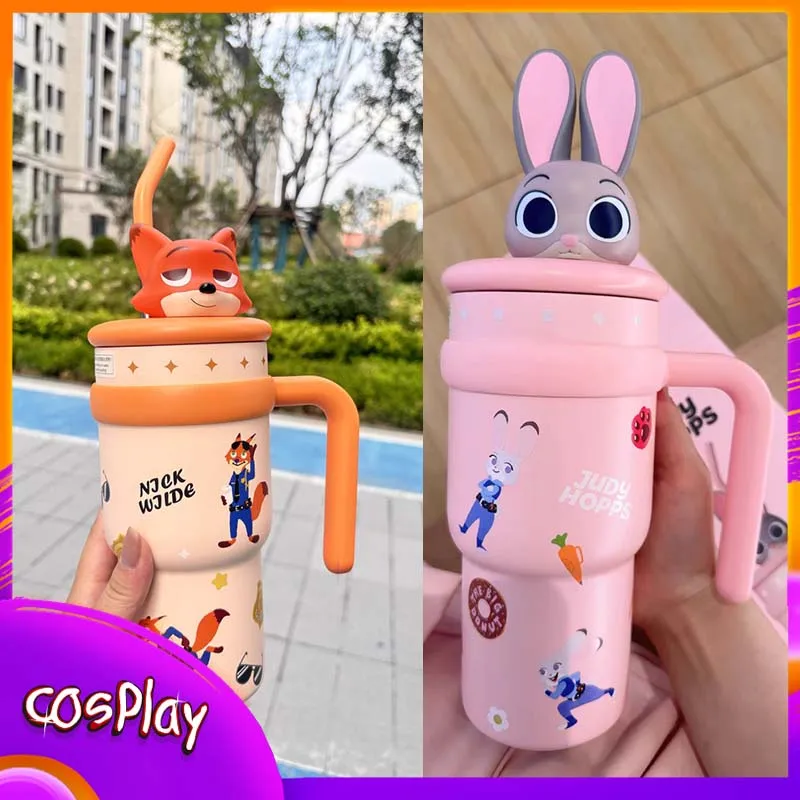 

Zootopia Nick Judy Cartoon Figure Ice King Insulated Cup With Handle Disney Thermos Cup 316 Stainless Steel 700ml Kettle Gift