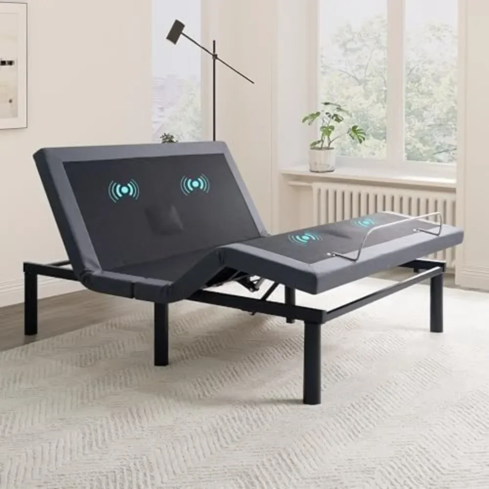 Adjustable Bed Frame with Lumbar Support & Head Tilt, Foot Incline, Back & Leg Massage, USB Ports, Massage Bed