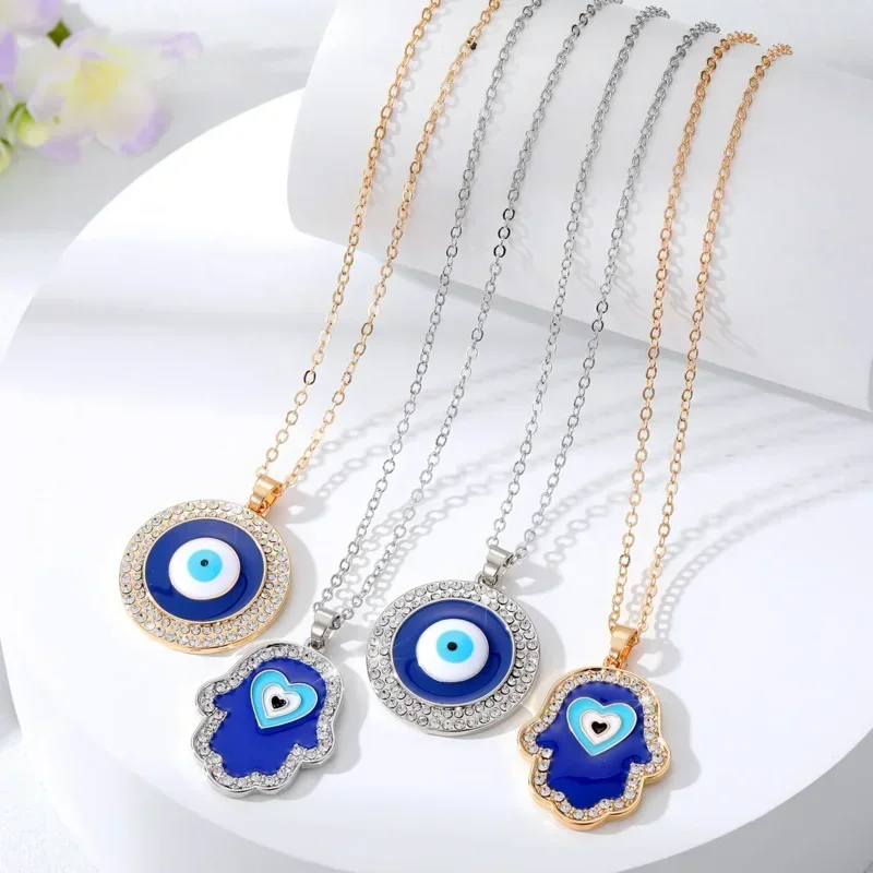 Kalung Liontin Mata Zirkon untuk Pria dan Wanita, Kalung Mata Jahat Baja Tahan Karat Warna Biru Trendi Baru