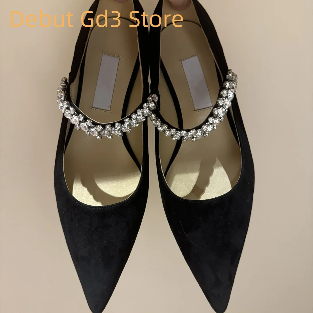 

2024 new pointed rhinestones with low heels, thick heeled flat bottomed commuting shoes, fashionable classic women's shoes