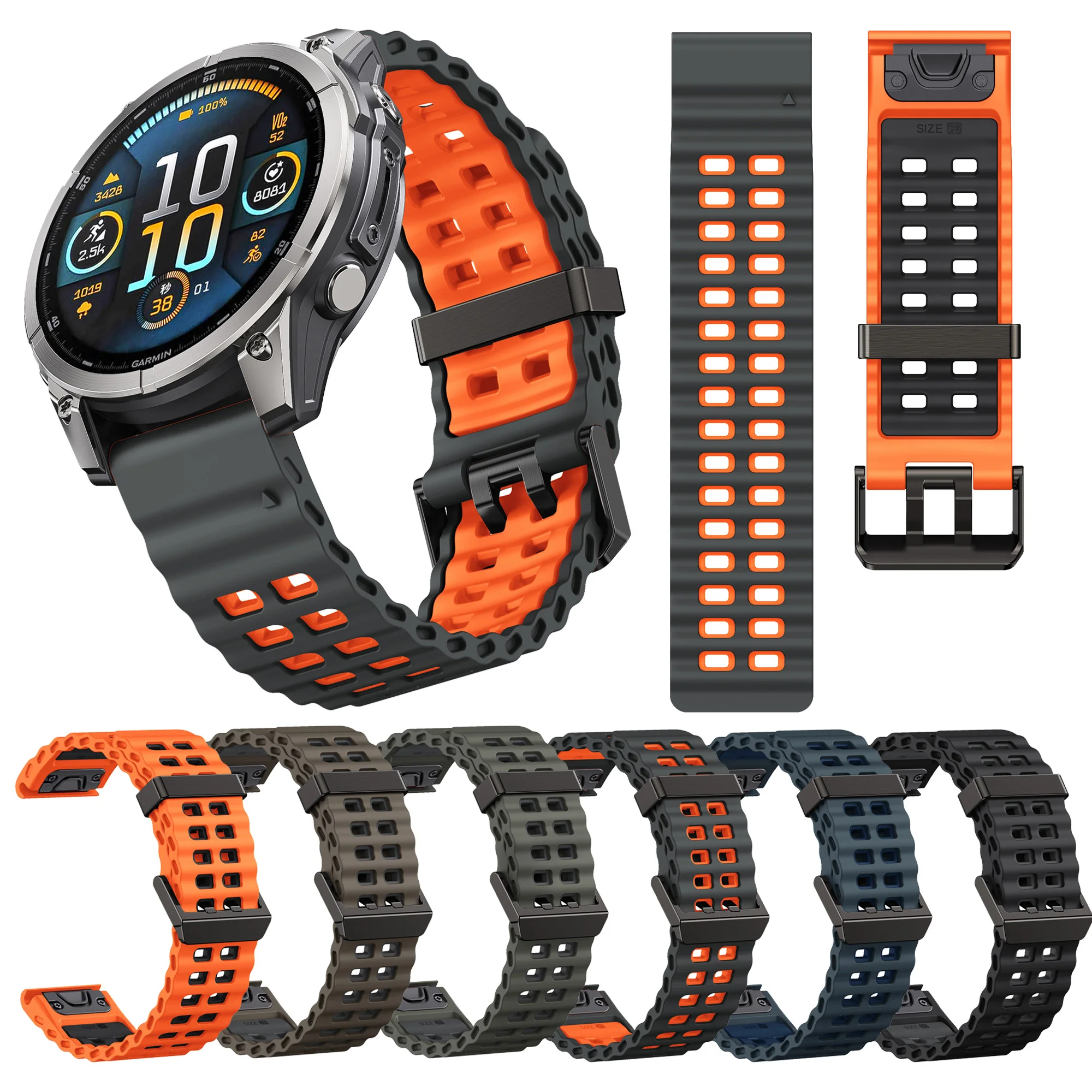 QuickFit 22mm 26mm Fenix8 Watch Band For Garmin Fenix E 8 47mm 51mm 7 7X 6 6X/Epix Pro/Enduro 3 Two-Tone Silicone Strap Bracelet