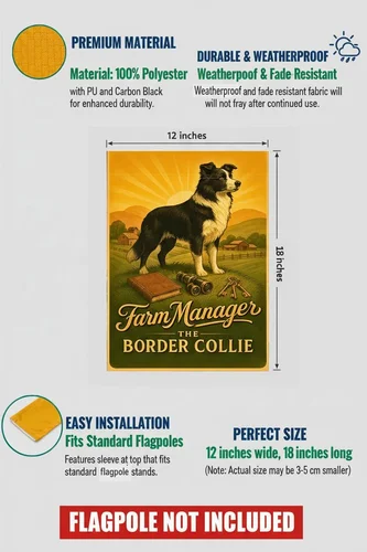Border Collie Farm Manager Garden Flag 12X18 in Doublesided Rustic Farmhouse Dog OOV IIC