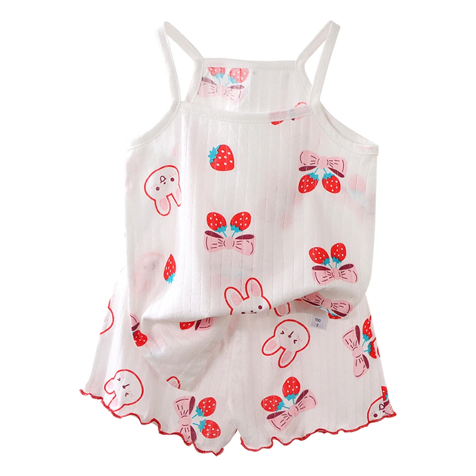 

2025 Summer Thin Cartoon Print Loungewear Sleeveless Sleepwear Pants Girl Boy Top Children's Clothes Set Children's Pajamas Sets