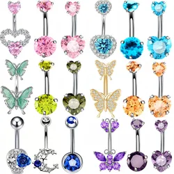 Pink Heart Belly Button Ring Set Crystal Belly Piercing Jewelry Bulk Flower Navel Barbell Pack Belly Rings Lot Piercing Ombligo