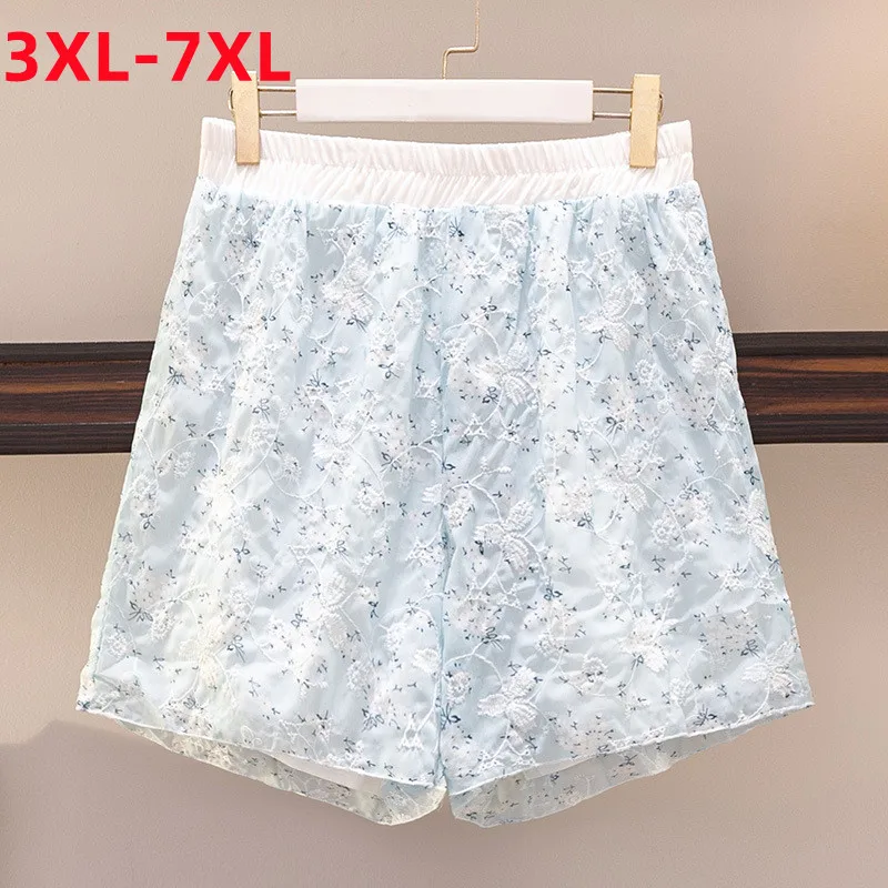 

Женские базовые шорты с цветочной вышивкой, кружевные шорты большого размера 3XL, 4XL, 5XL, 6XL, 7XL, новинка 2022