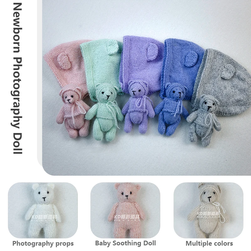 Giocattolo di orsacchiotto lavorato a maglia mini bambola fatta a mano Fotografia di neonato Prop 15 * 10 * 5 cm Giocattolo di comfort per animali neonato Disponibile per l'acquisto sfuso