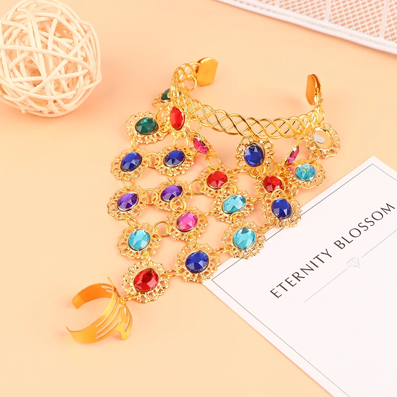 1Pc Rhinestone Indian Dance Stage Performance Jewelry Shining Finger Bracelet Charming Female Belly Dance Bracelet Accessories