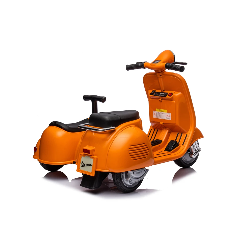 Ride-On Motorcycle with Side Car - 6V Electric Car for Boys and Girls - Two-Seat Ride-On Toy with Music and Storage Bin (Orange)