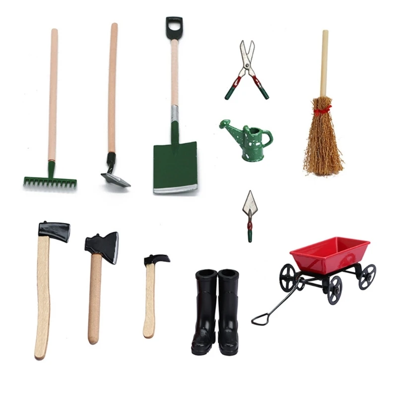 Miniaturowe zestawy do rękodzieła ogrodowego z 12 narzędziami ogrodniczymi do dekoracji domków dla lalek 15UB