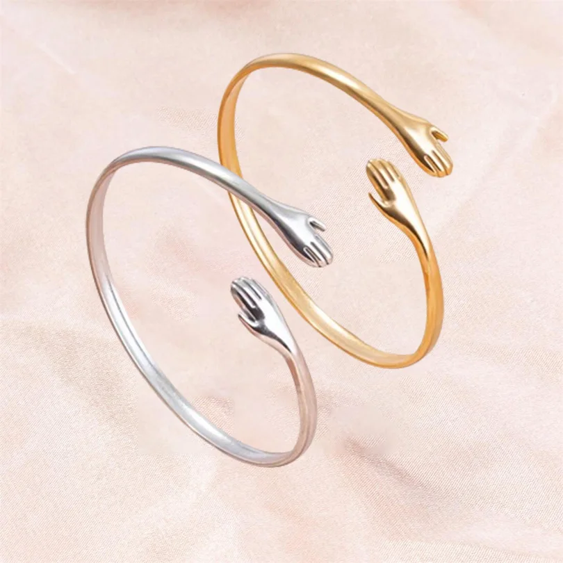 Romantic Hug Hands Embrace Adjustable Open Bracelet Love Hand Cuff Thin Bangle for Women Men Couple Jewelry Chic Wedding Gifts