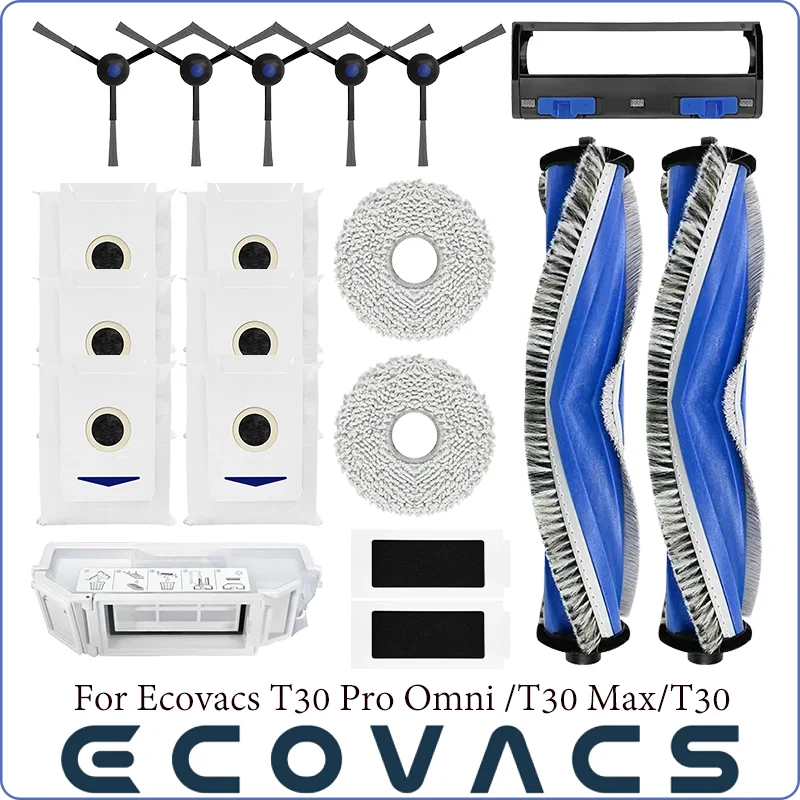 ECOVACS T30 PRO OMNI DDX14 YEEDI M12 Pro + 와 호환, 교체 부품 액세서리, 메인 사이드 브러시 필터 걸레 먼지 봉투 