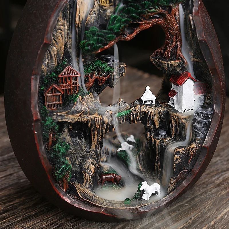 Resin Alpine Flowing Water Aromatherapy Furnace Ornamental Sandalwood Creative Rockery Backflow Incense Furnace, Home Decor, 1Pc