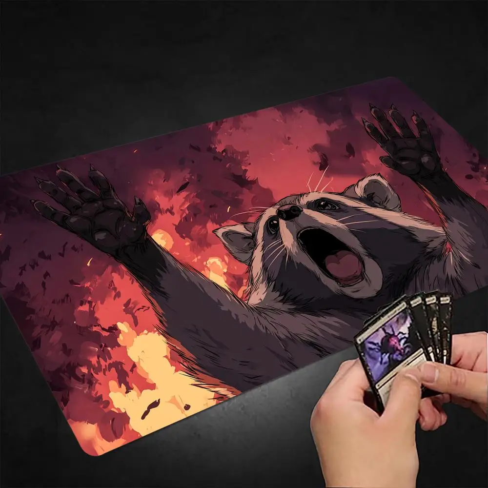 

Mischievous Raccoon MTG Playmat Magic Card Battle Mat Non-Slip Durable Commander playmat Board Game Mat for TCG HD printing