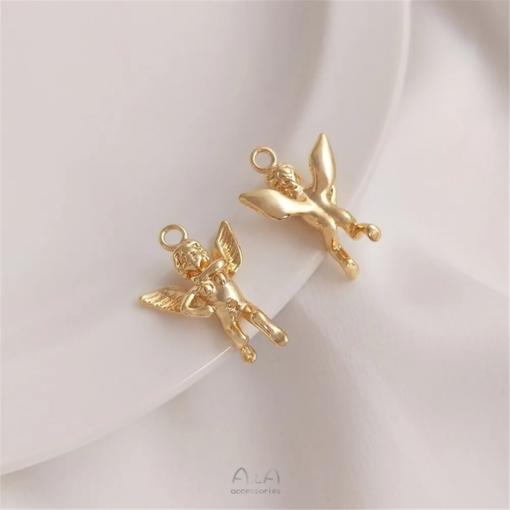 

14K Gold Color Preservation Cast Copper Plated Real Gold Little Angel Pendant Handmade Pendant Diy Necklace Jewelry Accessories