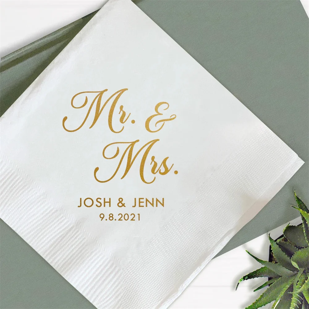 

50PCS Mr. & Mrs. Wedding Napkins, Personalized Mr. And Mrs. Wedding Napkins, Cocktail Napkins Wedding Favors, Personalized Napki