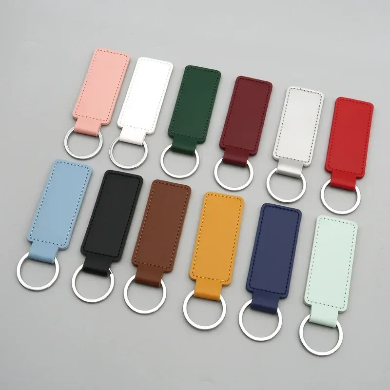 Customized Logo Rectangle Round PU Leather Bag Keychain Laser Personalized Name Car Key Chain Ring Gift Room Number Keyring