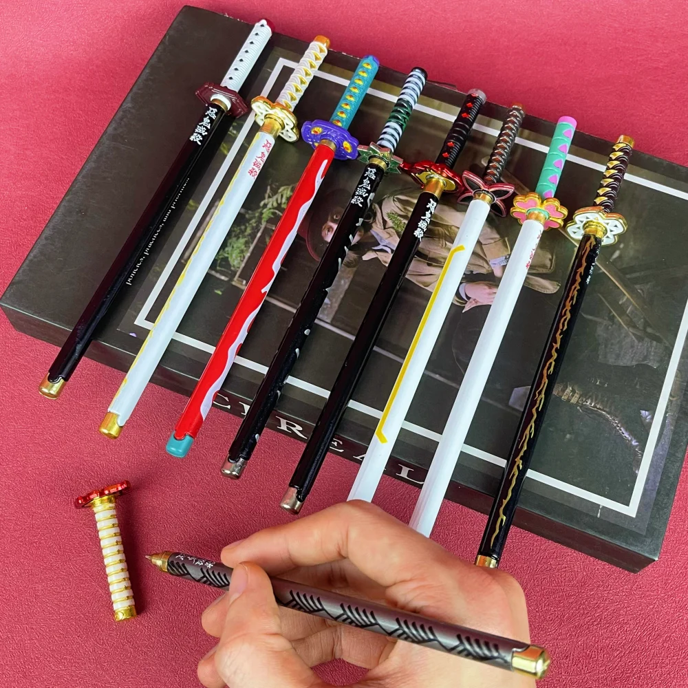 7.8inch Anime Demon Slayer Katana Ballpoint Pen Metal Shinobu Sword Samurai Sabre Japanese Katana Anime Tanjirou Ball Pen Gift