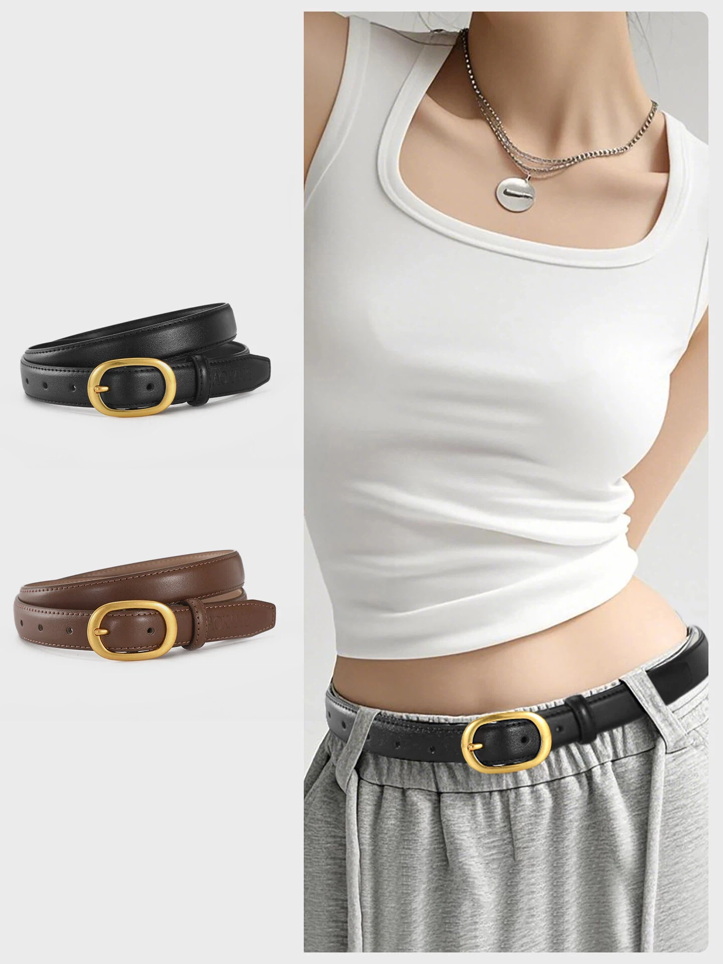 

Женский ремень из воловьей кожи с простой овальной пряжкой в корейском стиле, повседневный винтажный аксессуар для брюк, джинсов, юбок