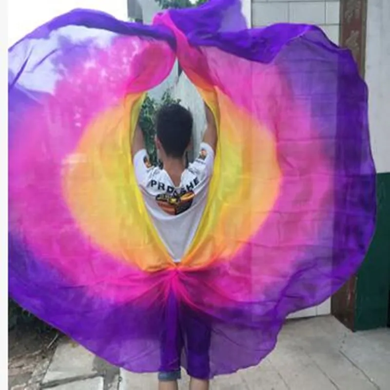 Half Circle Gradient Belly Dance Silk Veils Dancer Stage Performance Props White Yellow Pink Orange 250*114cm Professional