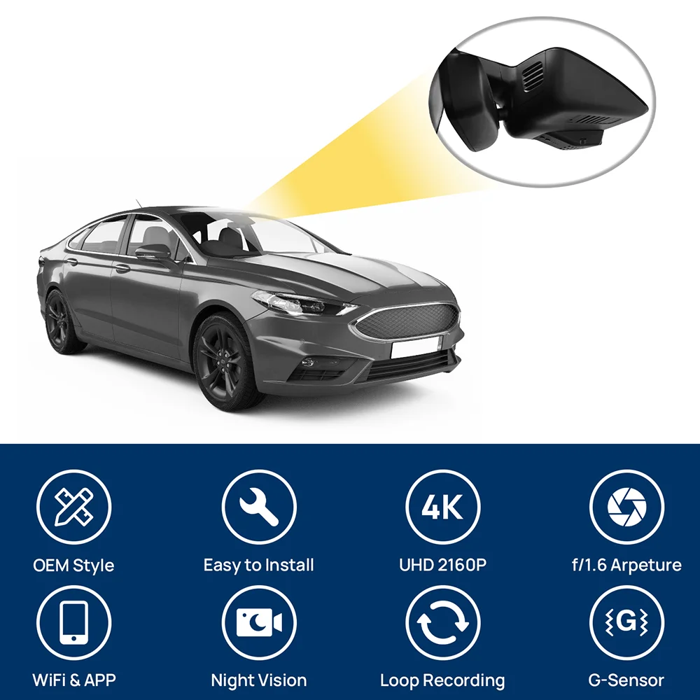

For Ford Mondeo 2015-2019 Left-Hand Drive Front and Rear 4K Dash Cam for Car Camera Recorder Dashcam WIFI Car Dvr Recording
