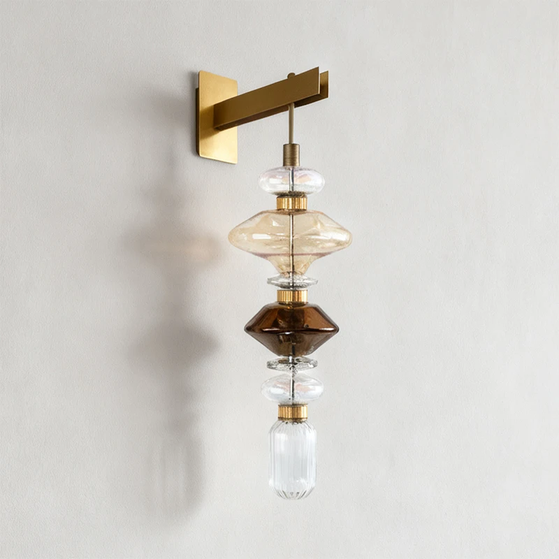 

French Designer Irregular Glass Wall Lamps LED Light Living Room Bedroom Restaurant Corridor Iron Base Sconces Home Decoration