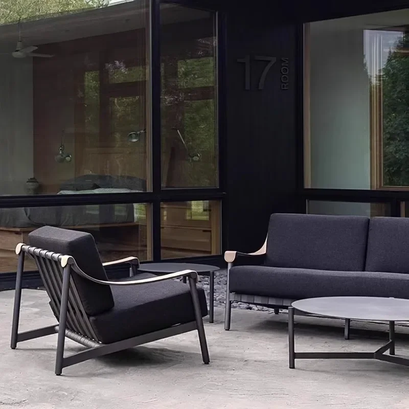 for Nordic Aluminum Alloy Outdoor Sofa Set Waterproof Sunproof Courtyard Villa Garden Patio Furniture with Overhead Layer and