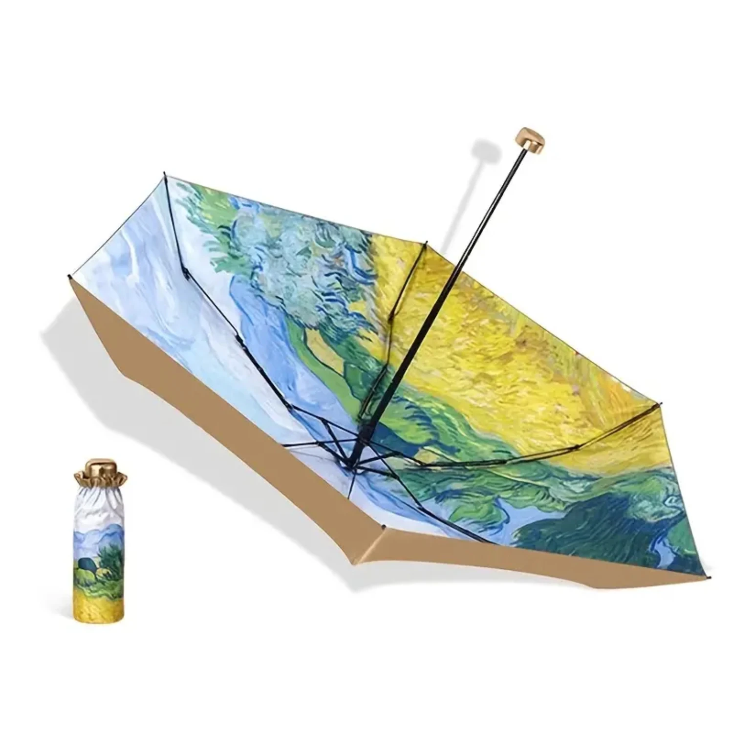 1pc Ultra Light Portable Compact Mini Clear Umbrella with UV Protection, Classic Hundred Years Boat Design, 6 Bones and 5-Fold D