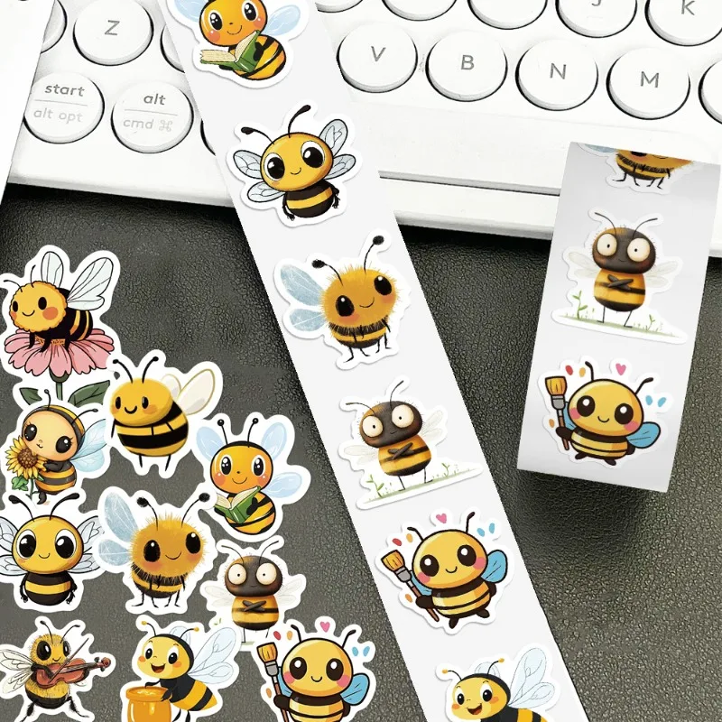 500 sheets/Cartoon Bee Roll Sticker Diary Book Phone Case Laptop Decorative Stickers