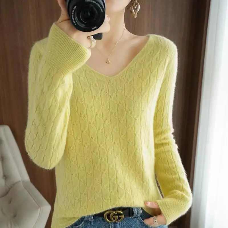 

Женский свитер, новый трикотаж, женская одежда, топы, мода Y2K Kawaii, теплая стильная вязка с v-образным вырезом и длинными рукавами, повседневная повседневная одежда